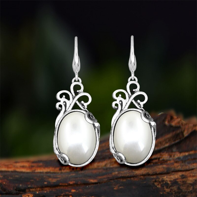 Vintage Natural Jades Dangle Earrings For Women