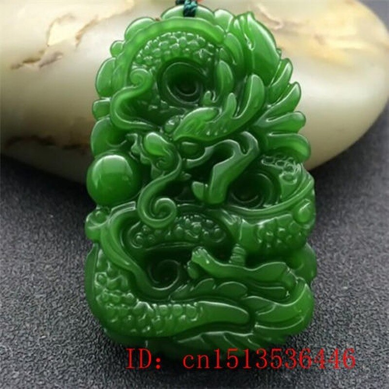 Natural Green Jade Dragon Pendant Necklace