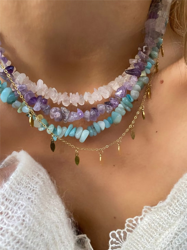 Colorful Natural Stones Choker Bohemia Gravel