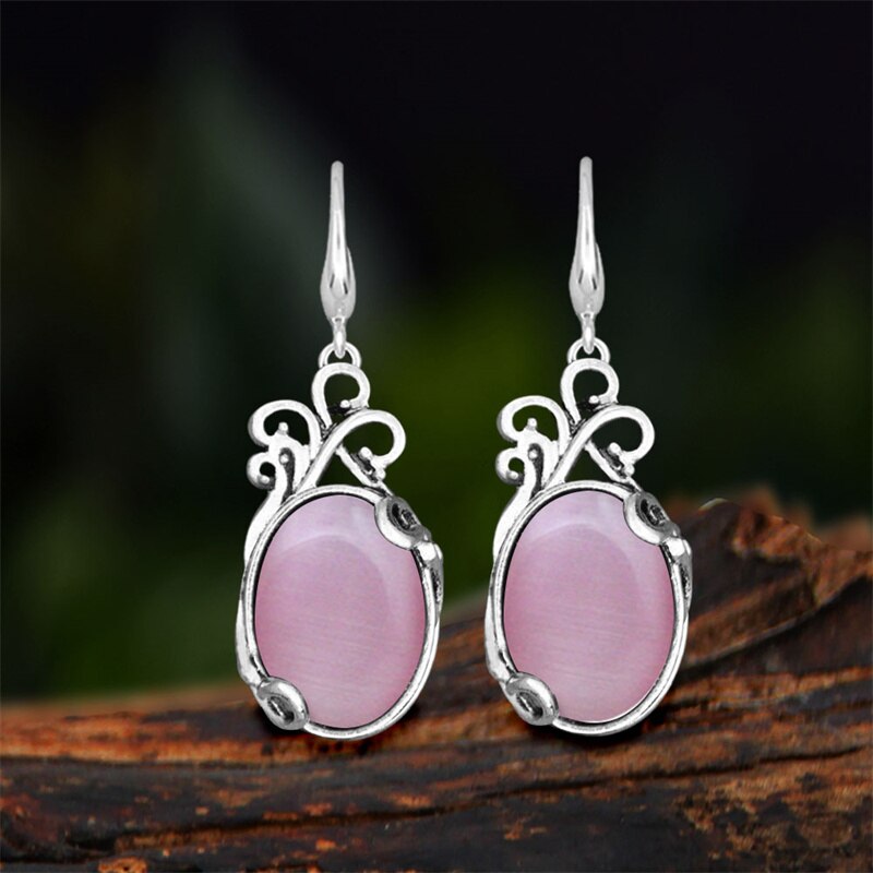 Vintage Natural Jades Dangle Earrings For Women