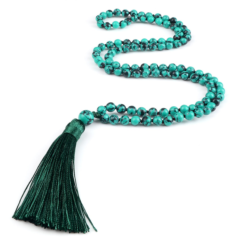 108 Beads Prayer Necklace Natural Green Stripe Onyx