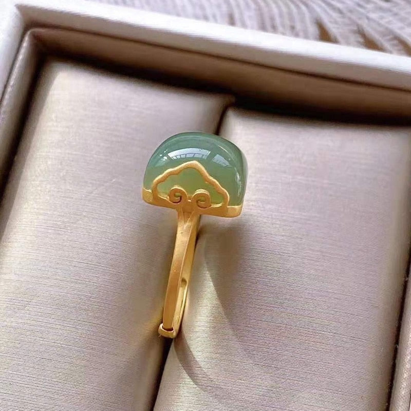 Women's Gold-plated Inlaid Imitation Hetian Jade Green