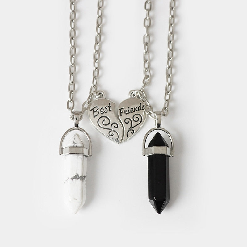 Magnetic Heart Couple Necklace Natural Quartz