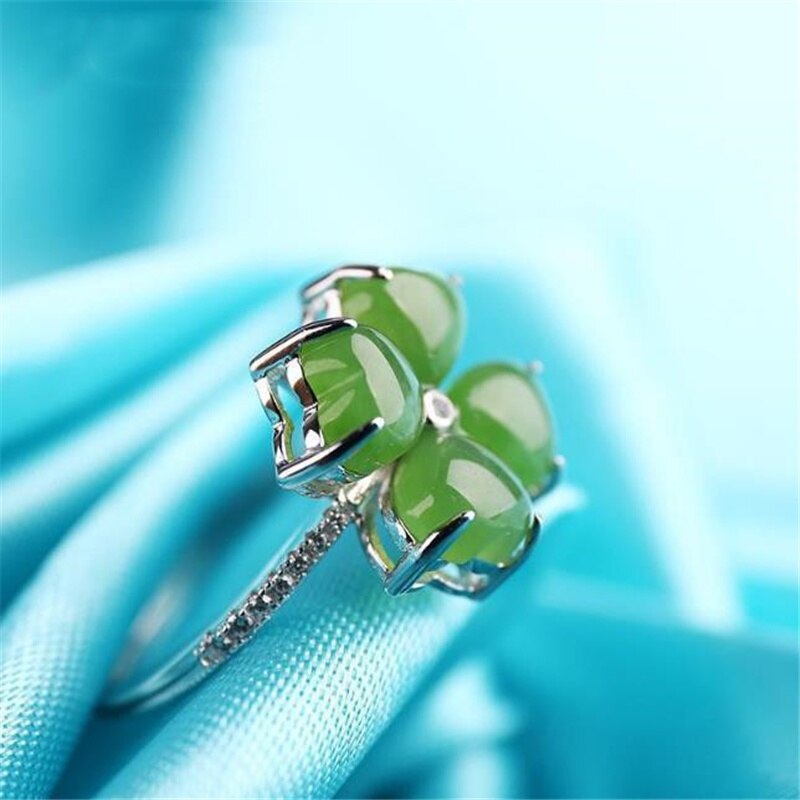 Classic Jade Green Clover Ring For Lady Anniversary