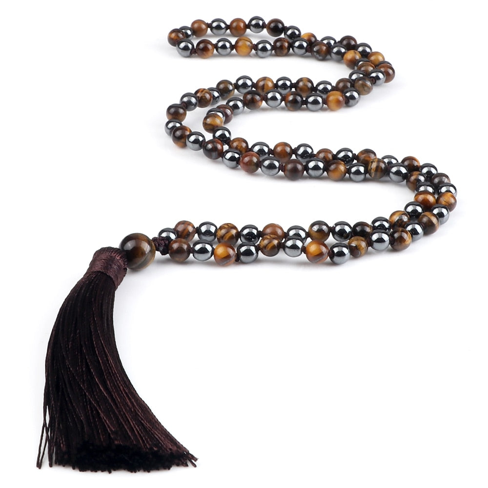 108 Beads Prayer Necklace Natural Green Stripe Onyx