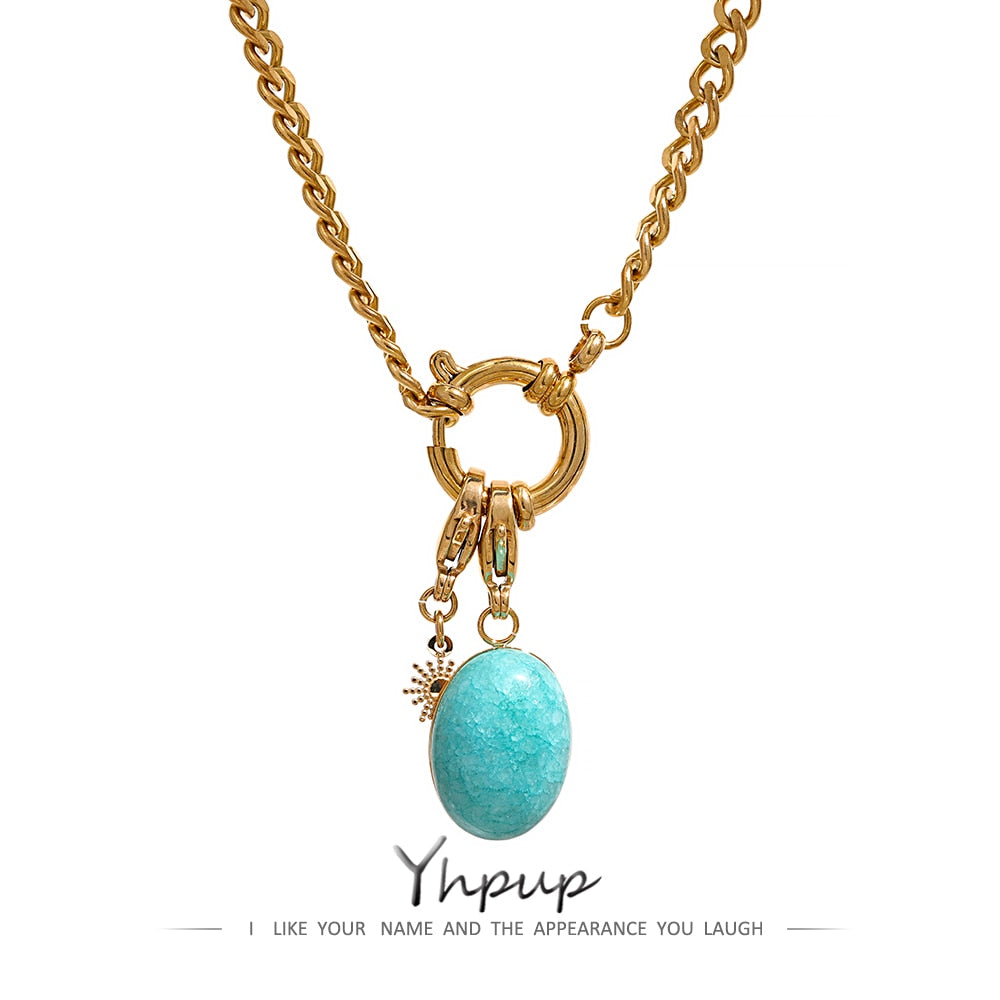 Blue Natural Stone Star Chain Collar Necklace