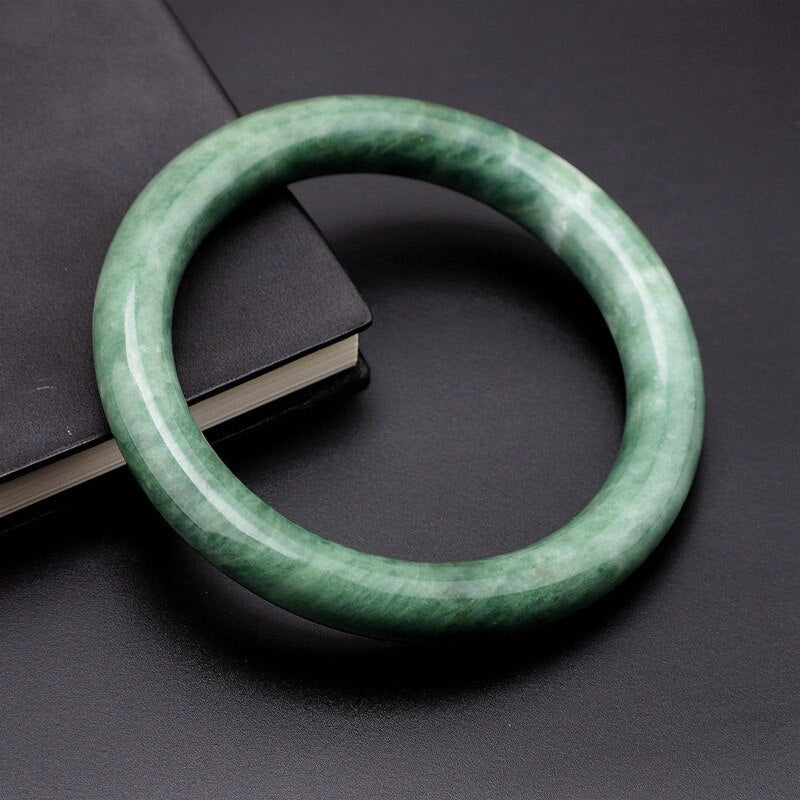 Natural Jadeite Color Hand Carved Round Jade Bracelet