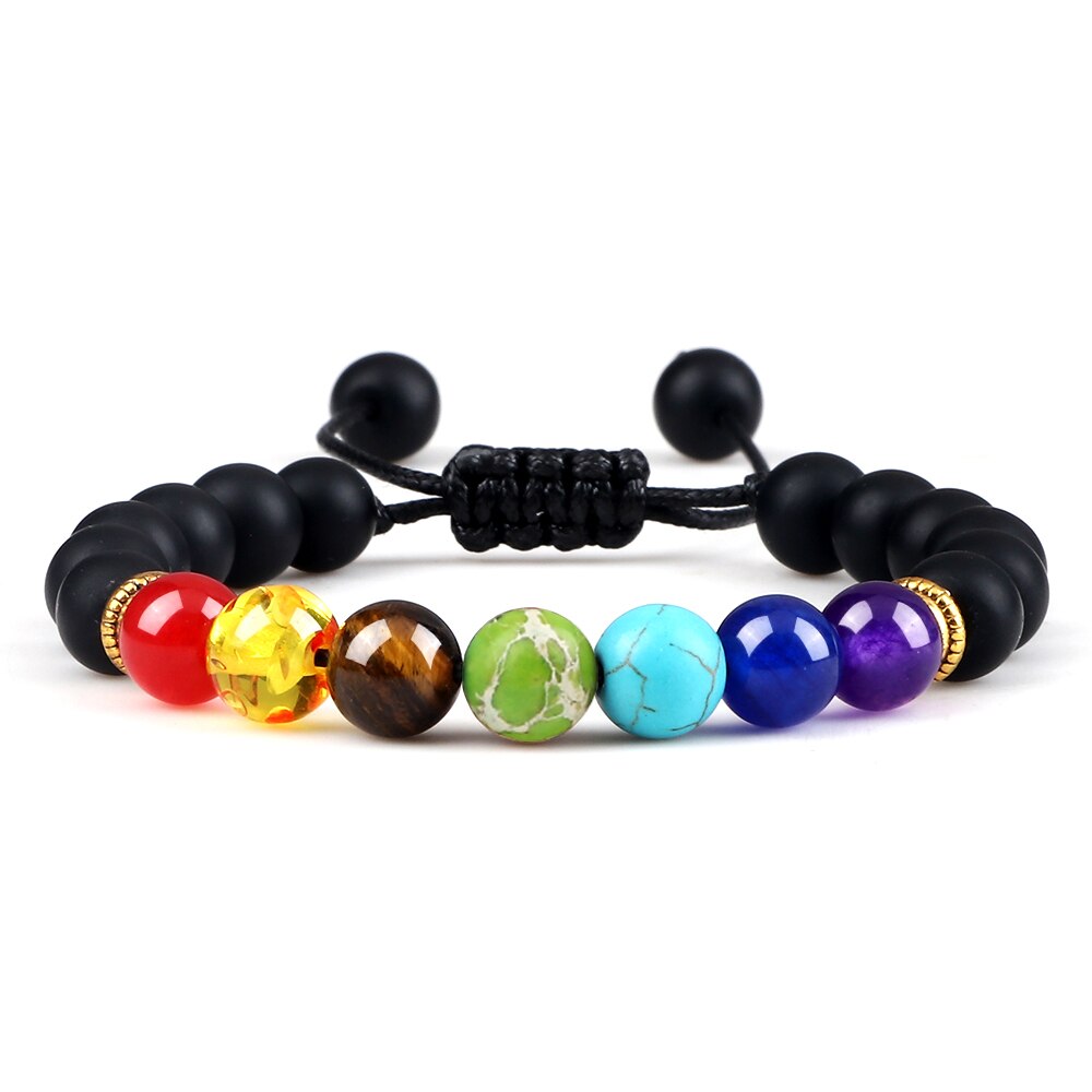7 Chakra Bracelet Men Black Lava Tiger Eye Stones
