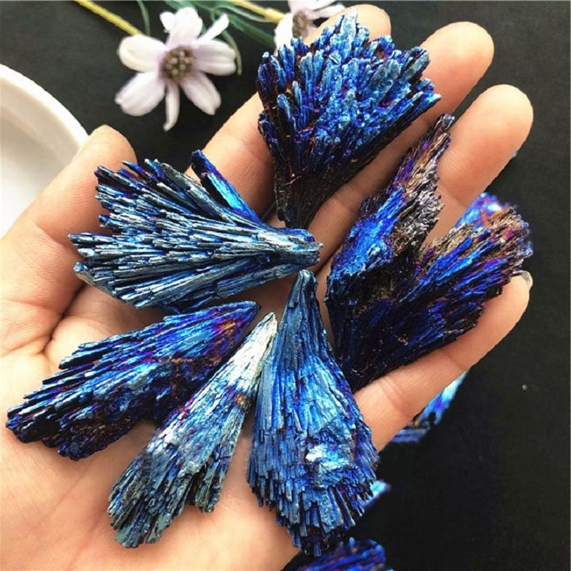 Quartz Tourmaline Cluster Crystal Peacock Blue Feather