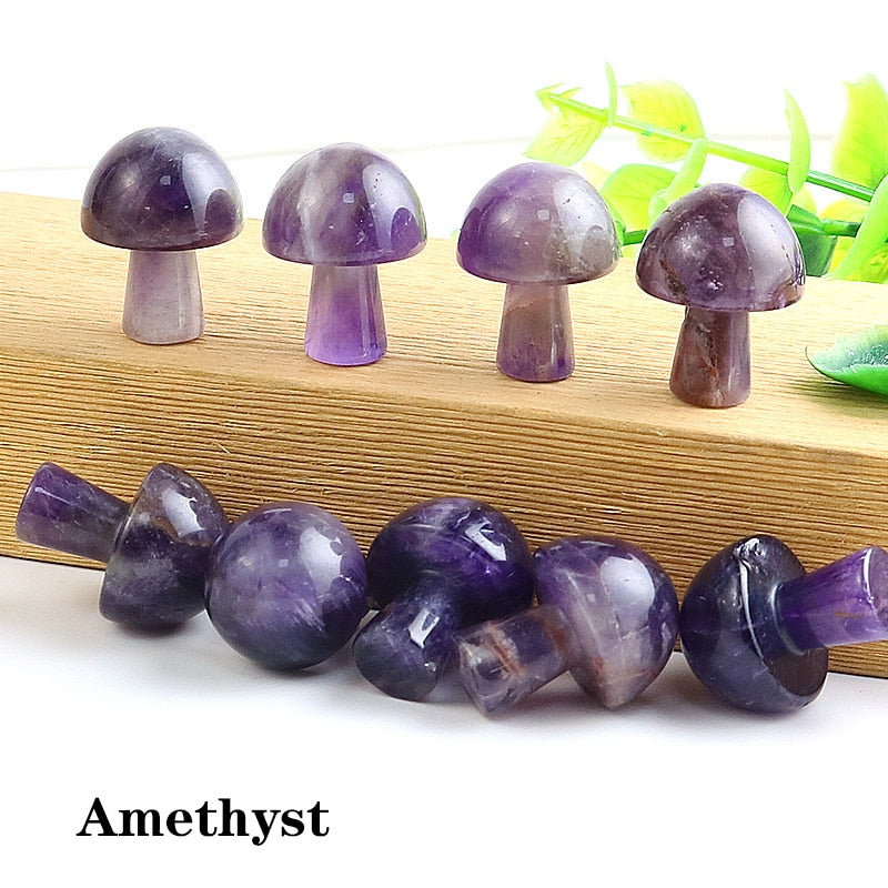 Mini Natural Crystal Mushroom Stone Statue Carving