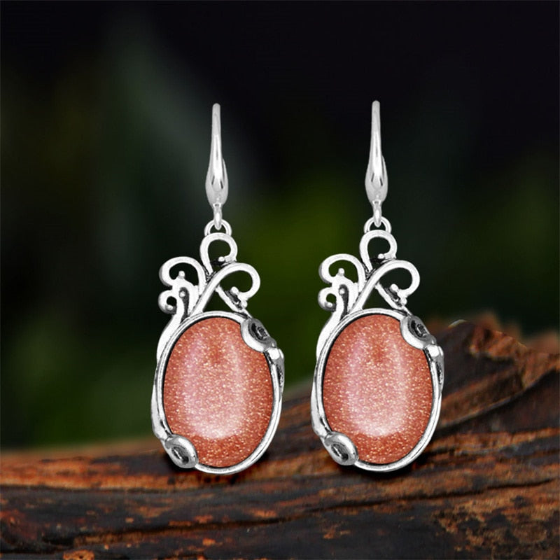 Vintage Natural Jades Dangle Earrings For Women