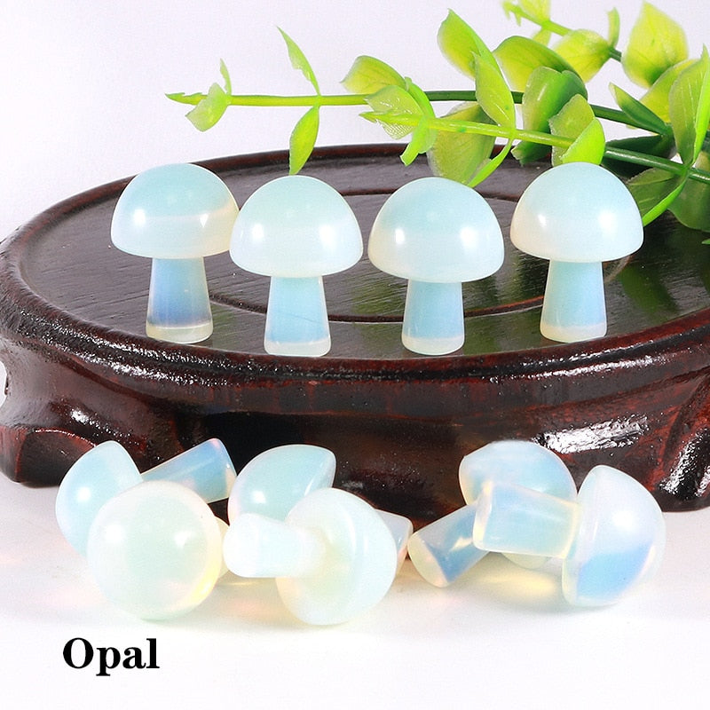 Mini Natural Crystal Mushroom Stone Statue Carving