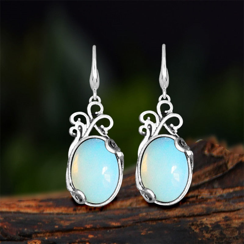 Vintage Natural Jades Dangle Earrings For Women