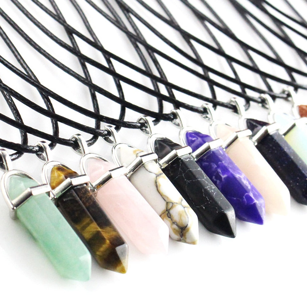 Point Pillar Bullet Hexagonal Column Necklace Stone