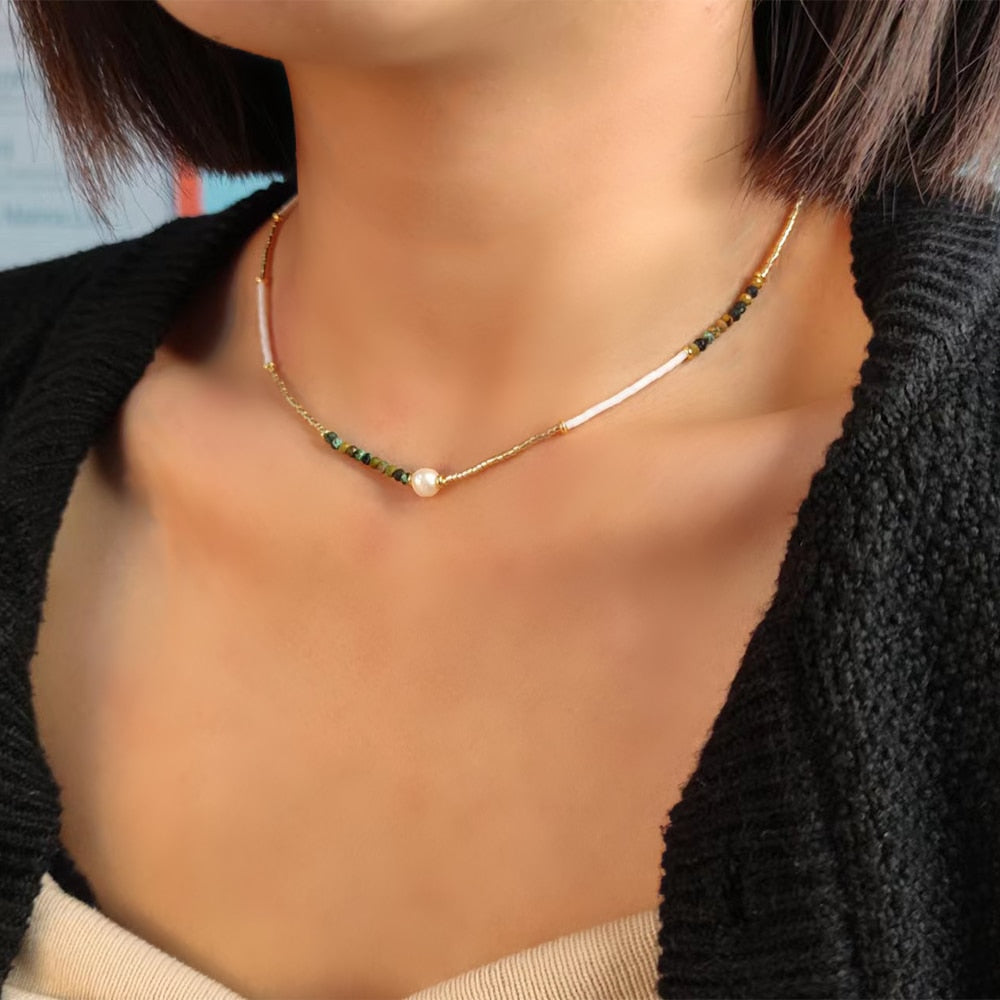 Boho Simple Beaded Necklace for Women Evil Eye