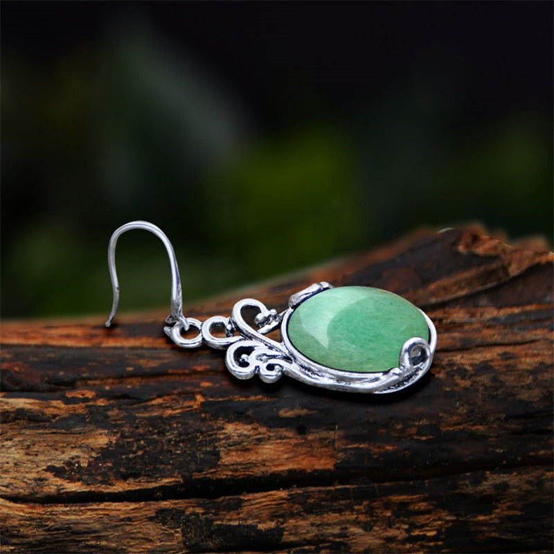 Vintage Natural Jades Dangle Earrings For Women