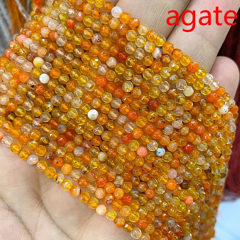 Natural Stone Faceted Round Spacer Beads Fire Agates