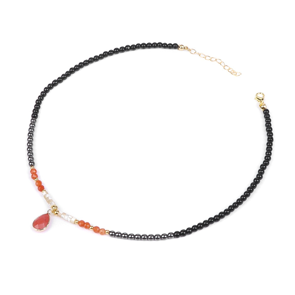 Drop Pendant Necklace Natural Quartz Stone Beaded