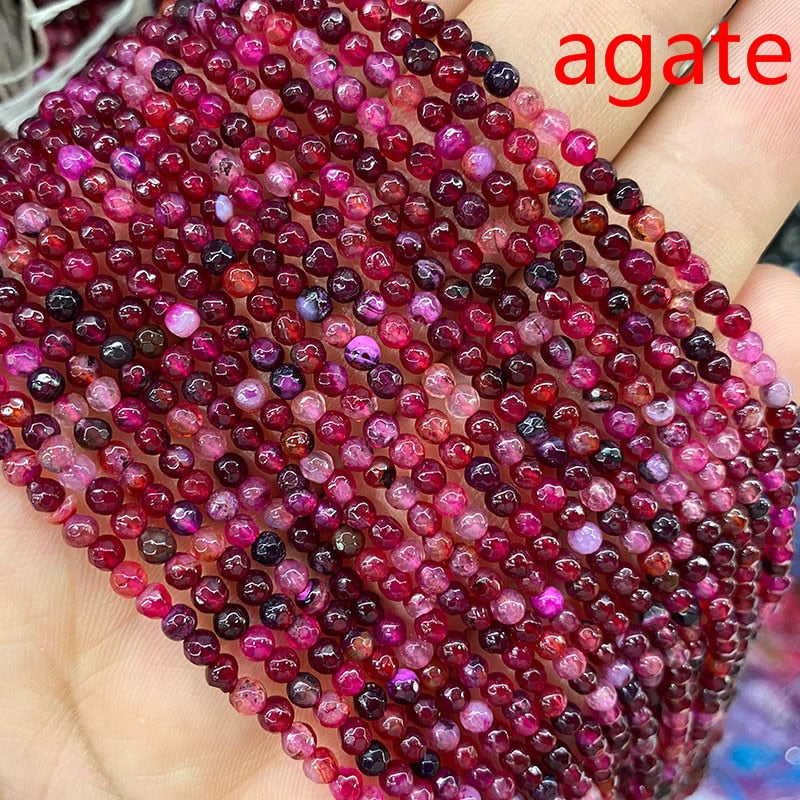 Natural Stone Faceted Round Spacer Beads Fire Agates