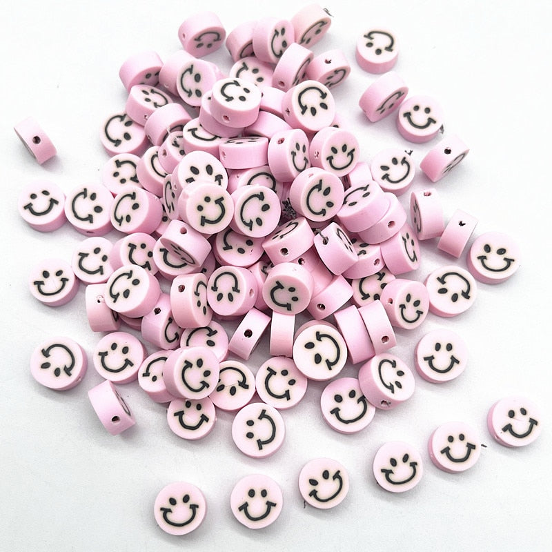 30pcs 10mm Multicolour Smiling Face Beads