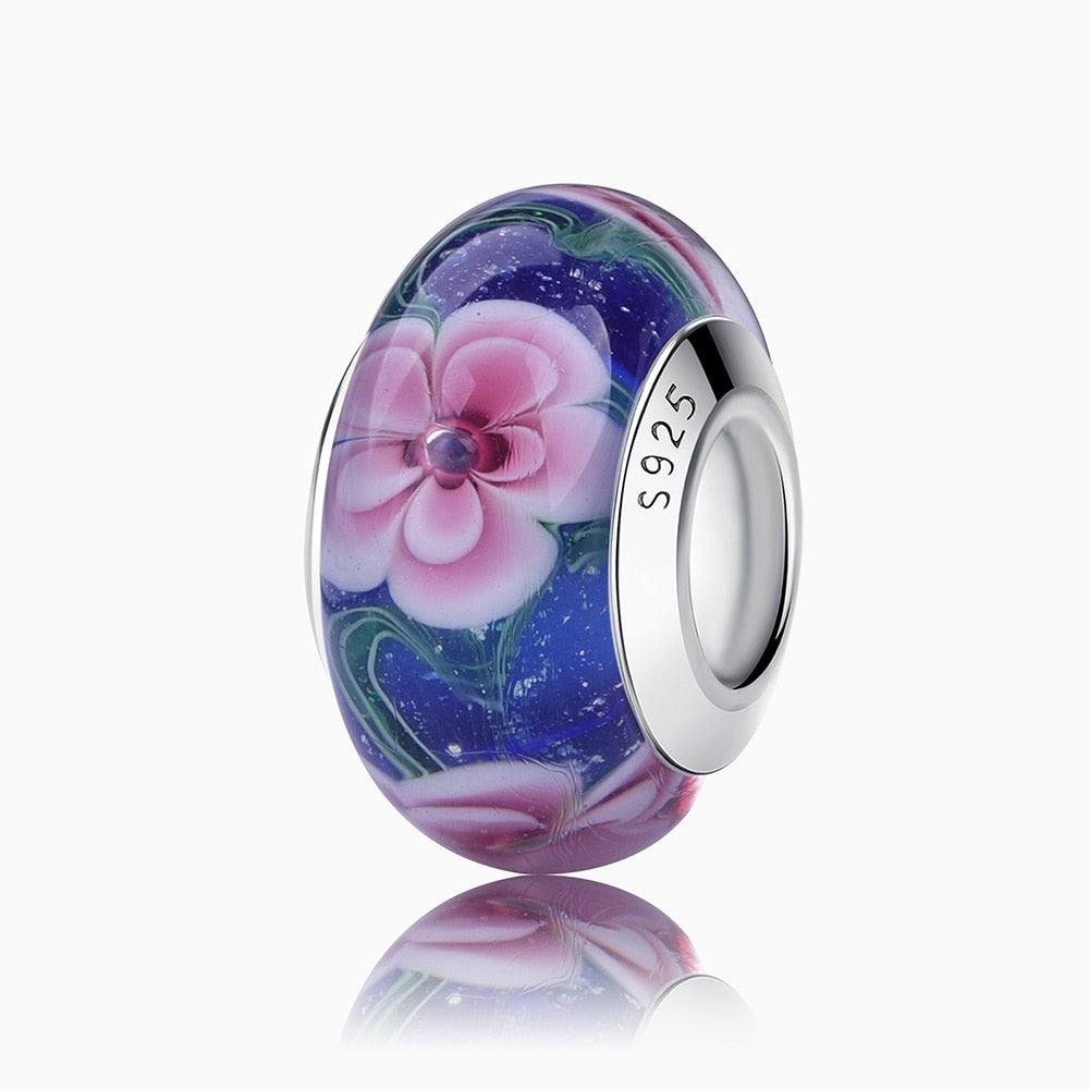 Sterling Silver Glass Bead Wood Stone Murano Flower