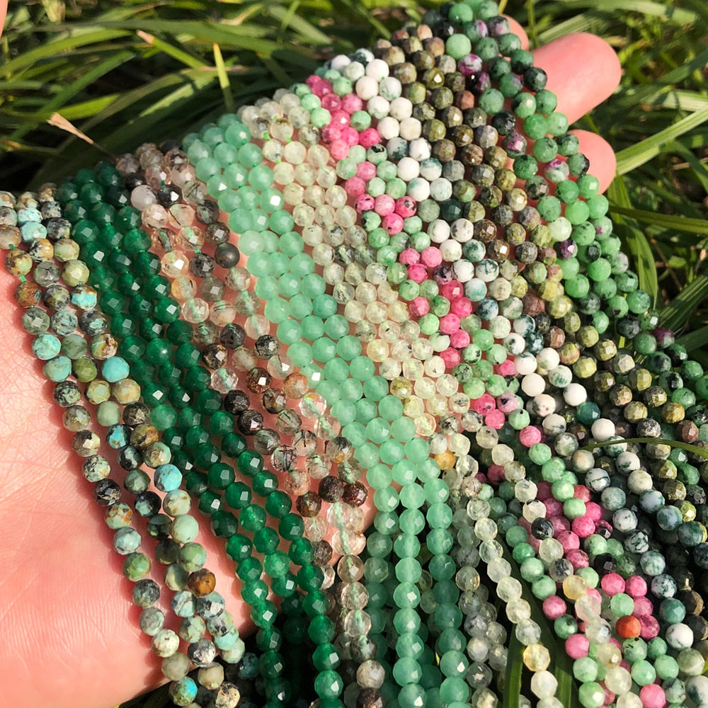 Micro Faceted Beads Natural Stone Green Jades