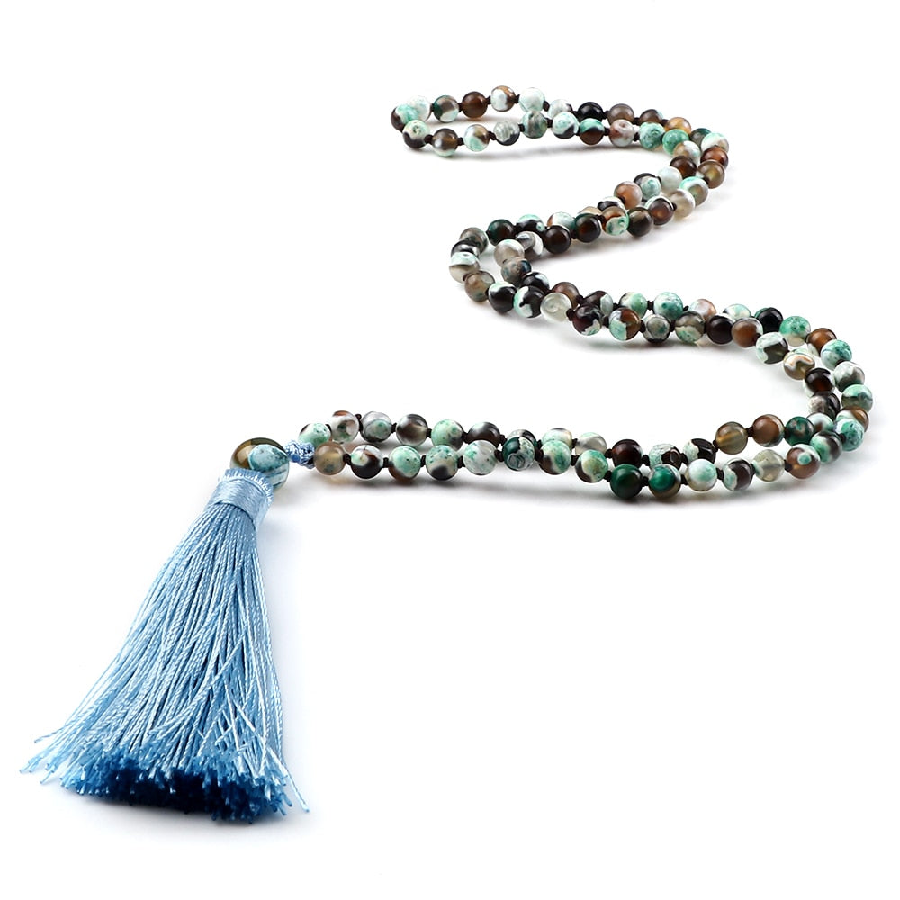 108 Beads Prayer Necklace Natural Green Stripe Onyx