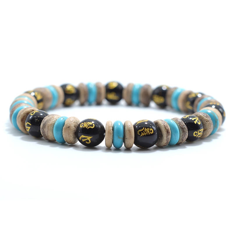 Vintage Wood Beaded Bracelet Mens Natural Lava