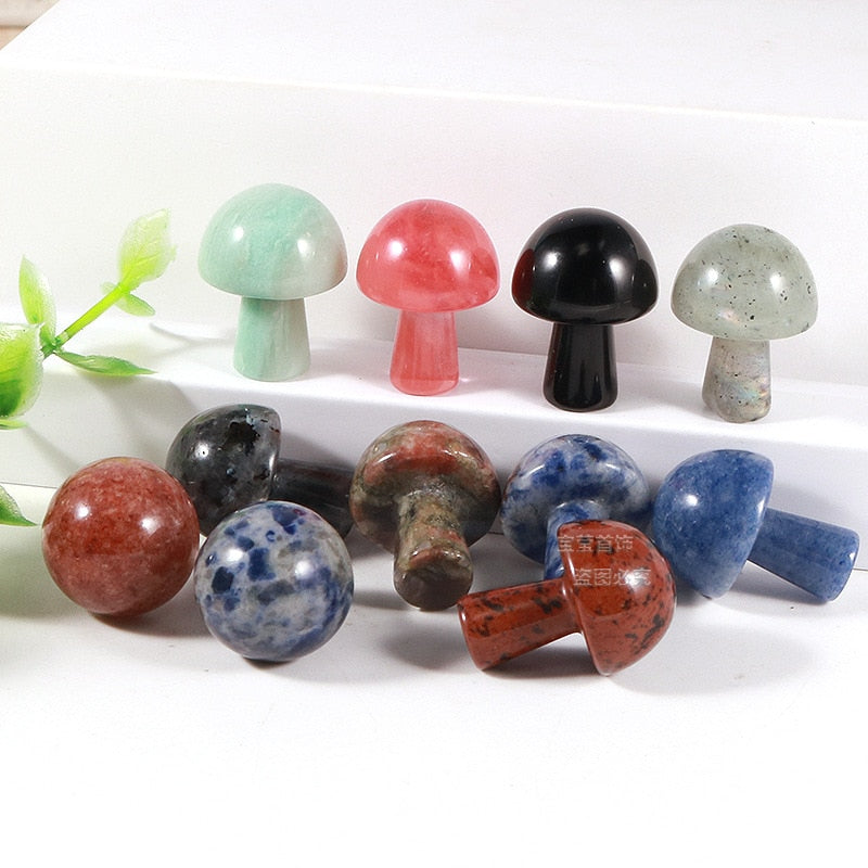 Mini Natural Crystal Mushroom Stone Statue Carving