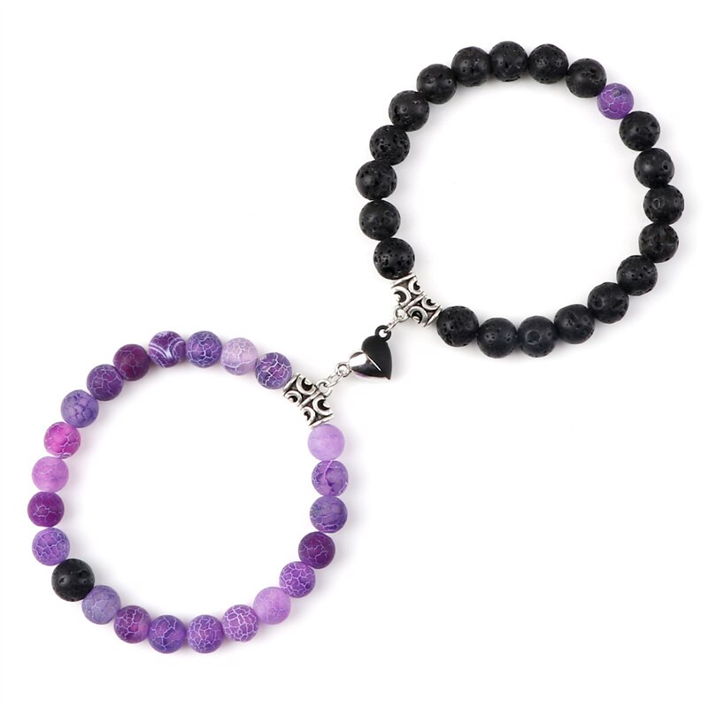 Yin Yang Heart Magnet Couple Bracelet Natural Stone