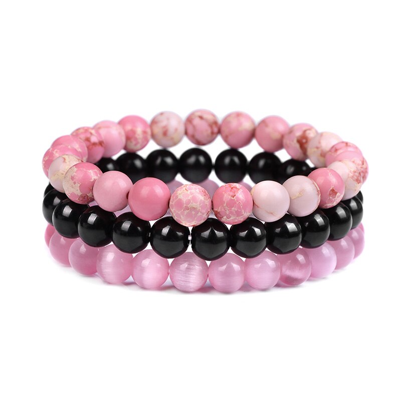 Natural Stone Beads Bracelet Set Rhodonite