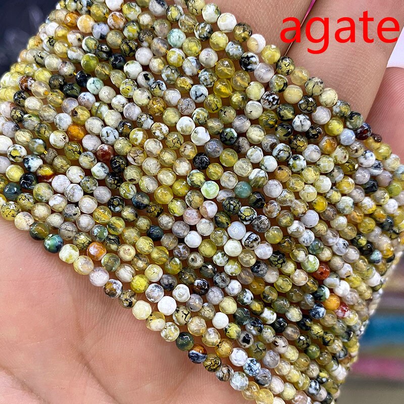 Natural Stone Faceted Round Spacer Beads Fire Agates