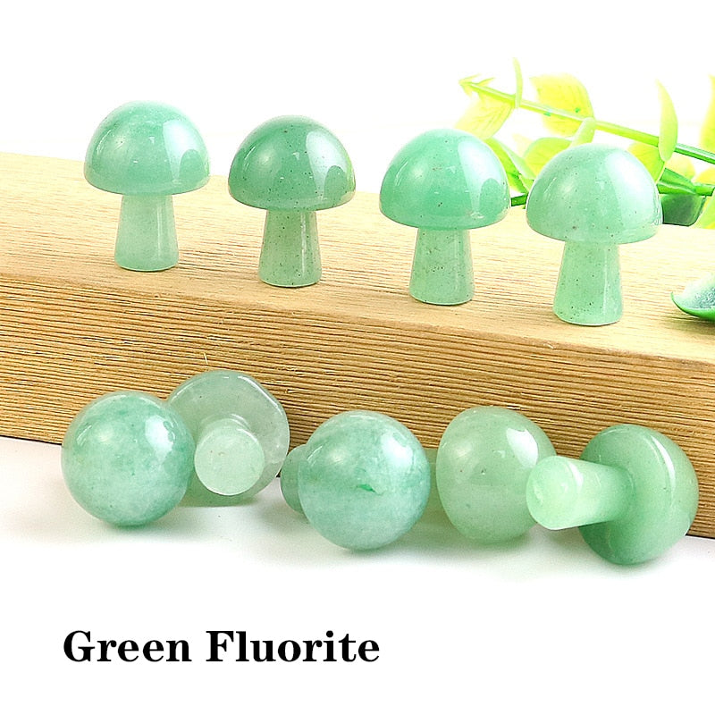 Mini Natural Crystal Mushroom Stone Statue Carving