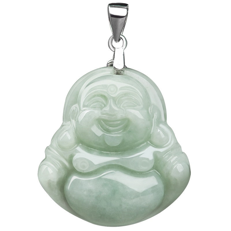 Natural Handcarve Jade Light Green Little Buddha Necklace