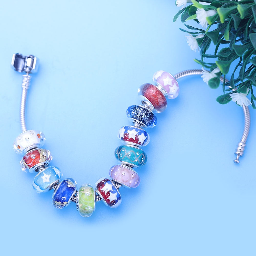 Sterling Silver Glass Bead Wood Stone Murano Flower