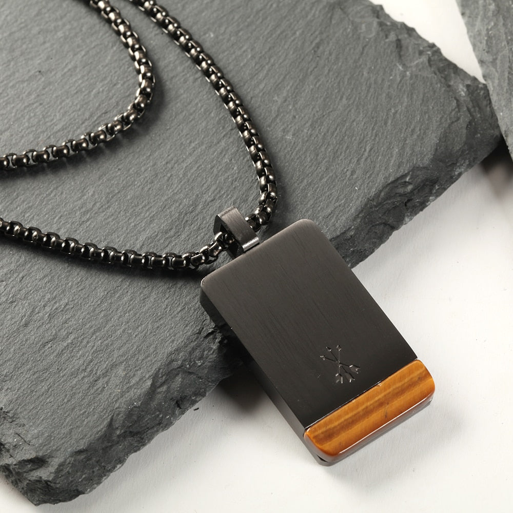 men necklace stainless steel Natural tiger eye stone