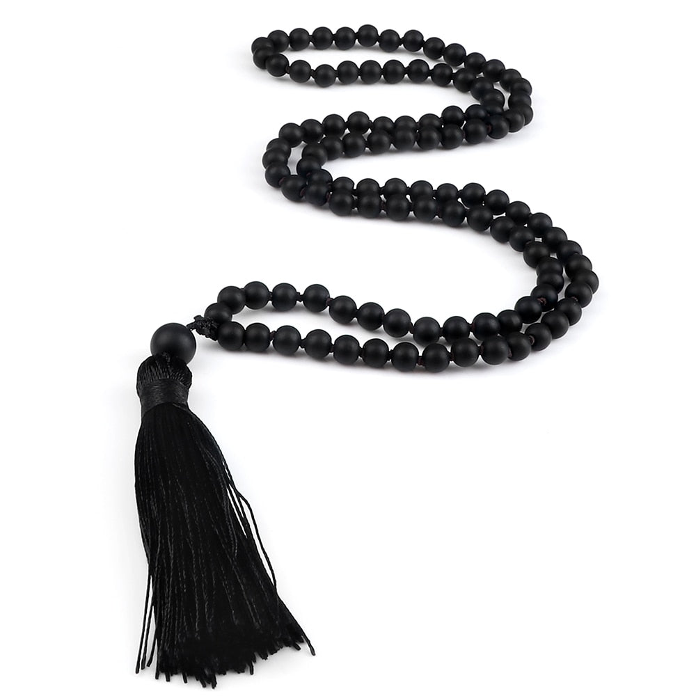 108 Beads Prayer Necklace Natural Green Stripe Onyx