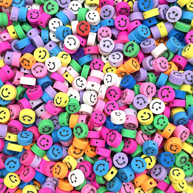 30pcs 10mm Multicolour Smiling Face Beads