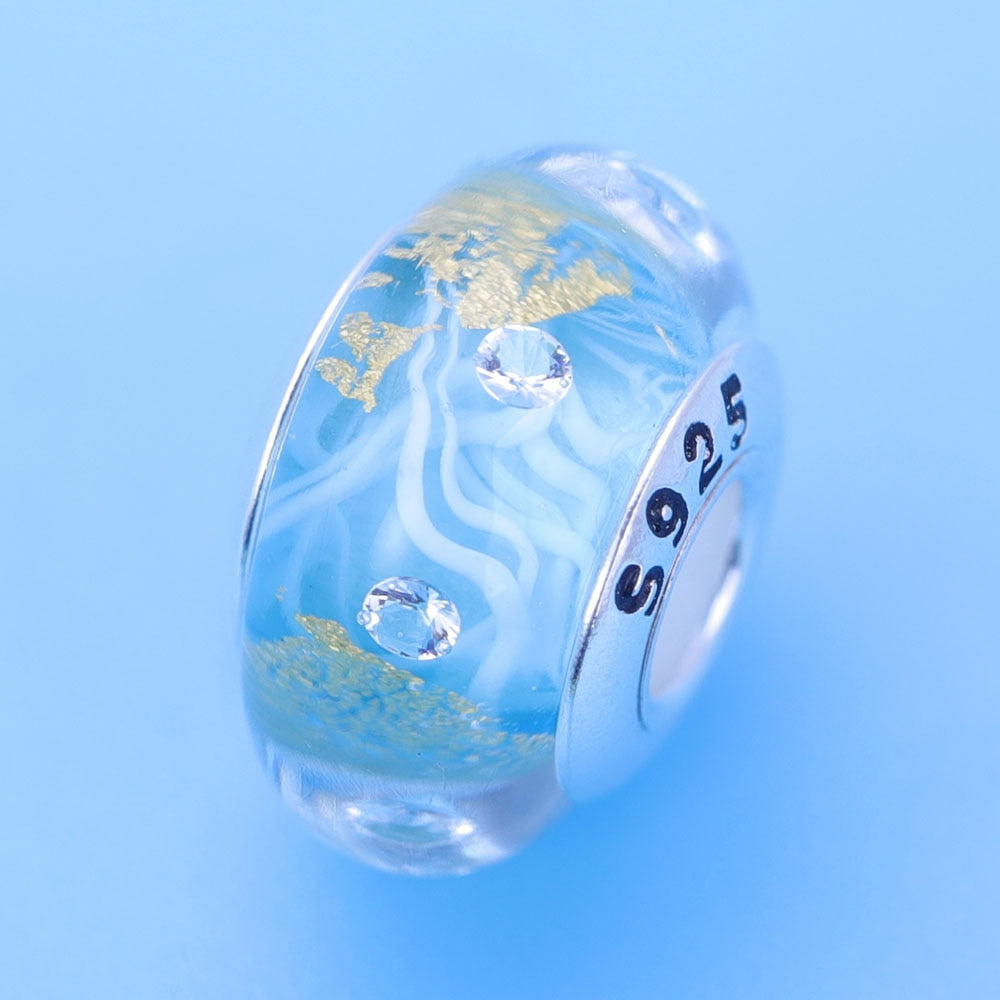 Sterling Silver Glass Bead Wood Stone Murano Flower