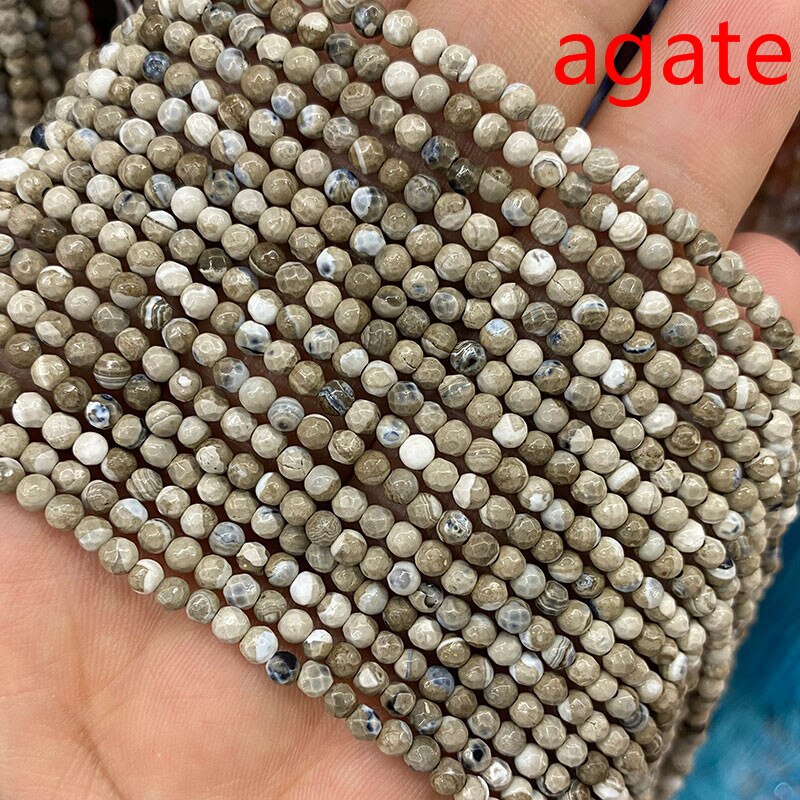 Natural Stone Faceted Round Spacer Beads Fire Agates