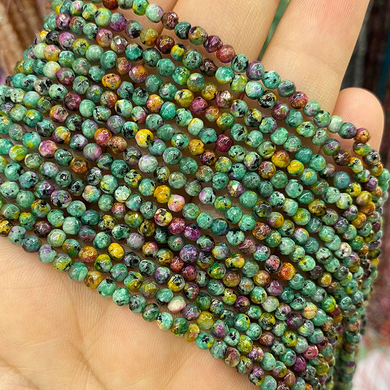 Natural Stone Faceted Round Spacer Beads Fire Agates