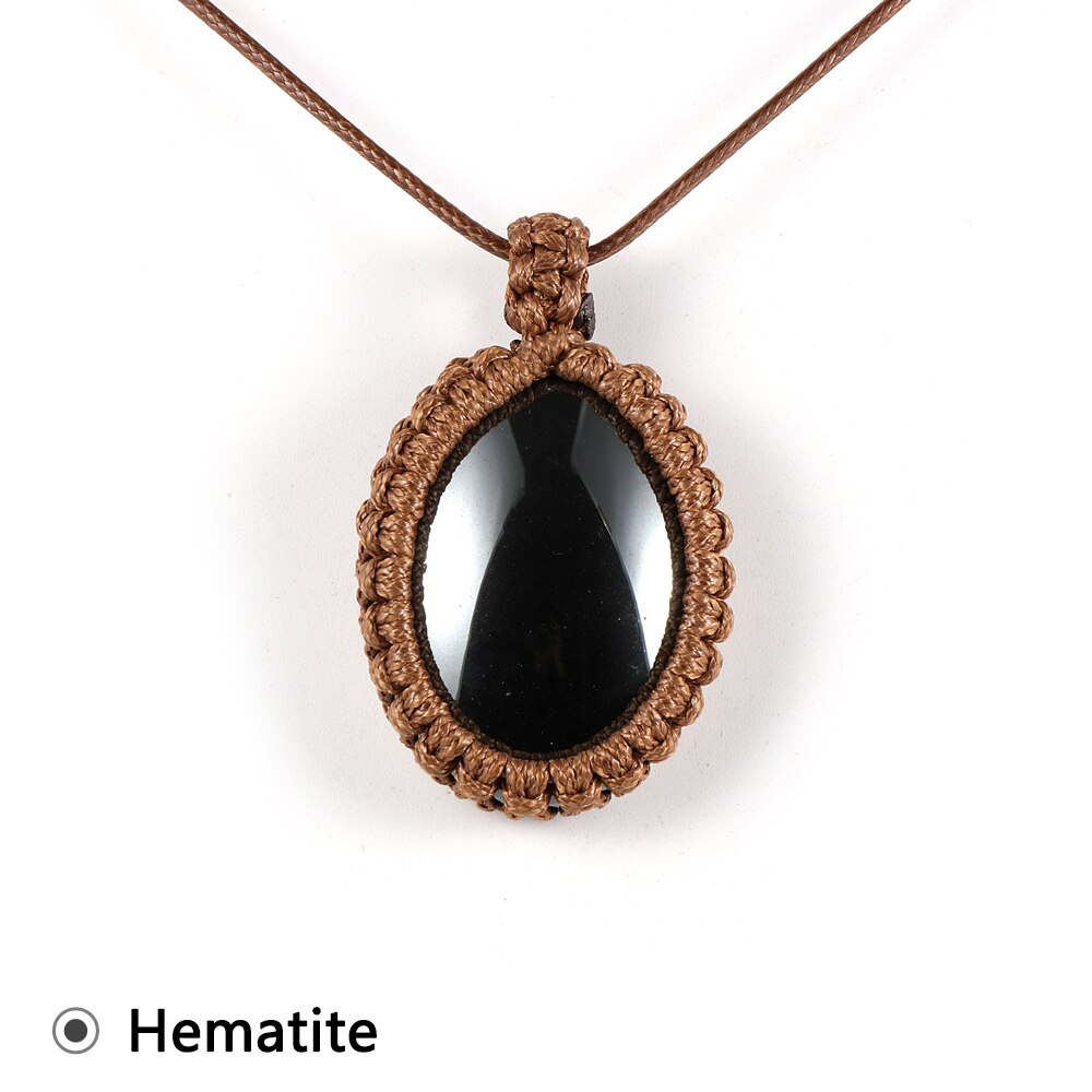 Women Men Natural Oval Gem Stone Necklace Crystal