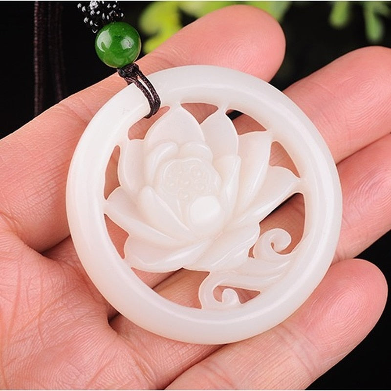 Fashion White Jade Hollow Flower Pendant