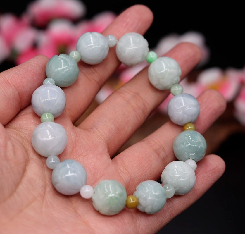 Jade Emerald 18mm Lotus Beads Bracelet