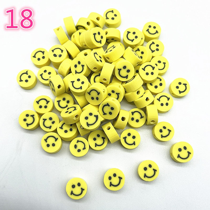 30pcs 10mm Multicolour Smiling Face Beads