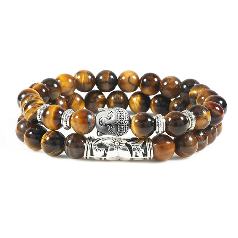Buddha Head Bracelet for Women Men Natural Tiger Eye