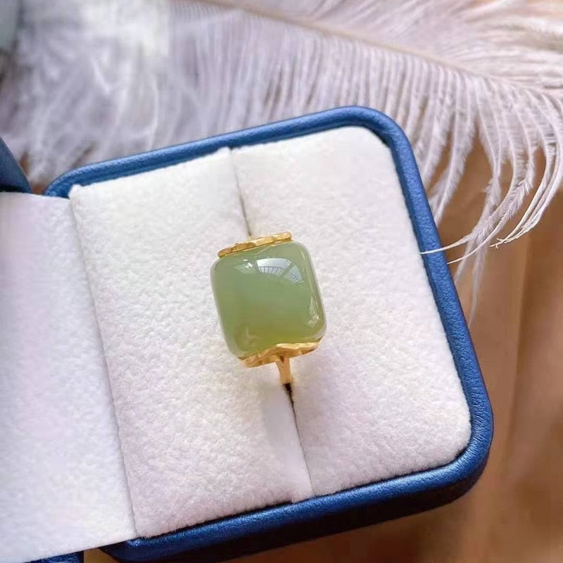 Women's Gold-plated Inlaid Imitation Hetian Jade Green