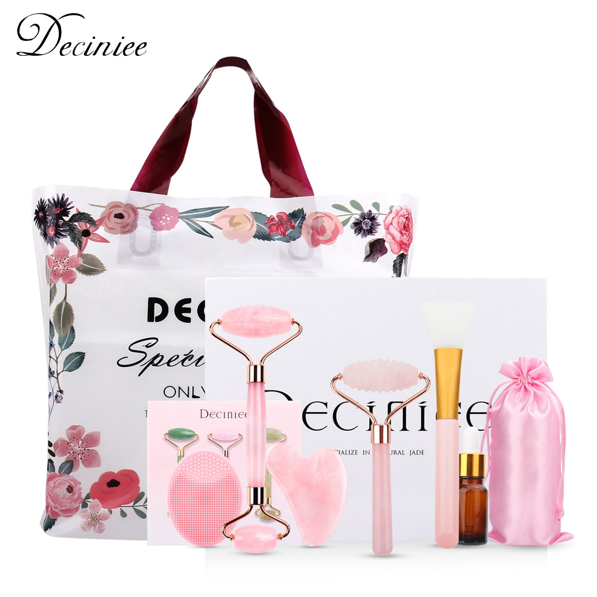 Natural Rose Quartz Jade Roller Set Facial Body Massager