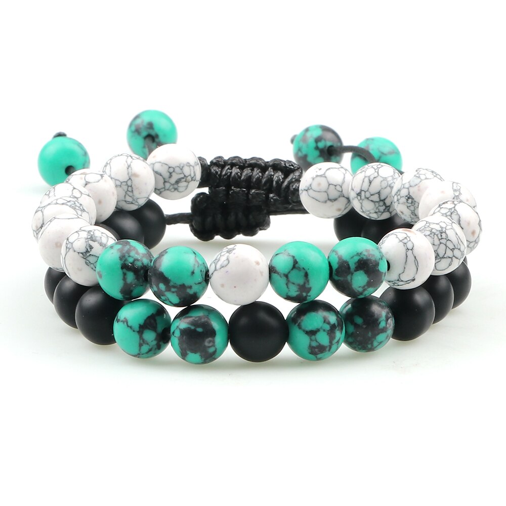 Fashion 8MM Natural Stone Couple Bracelet Black Blue