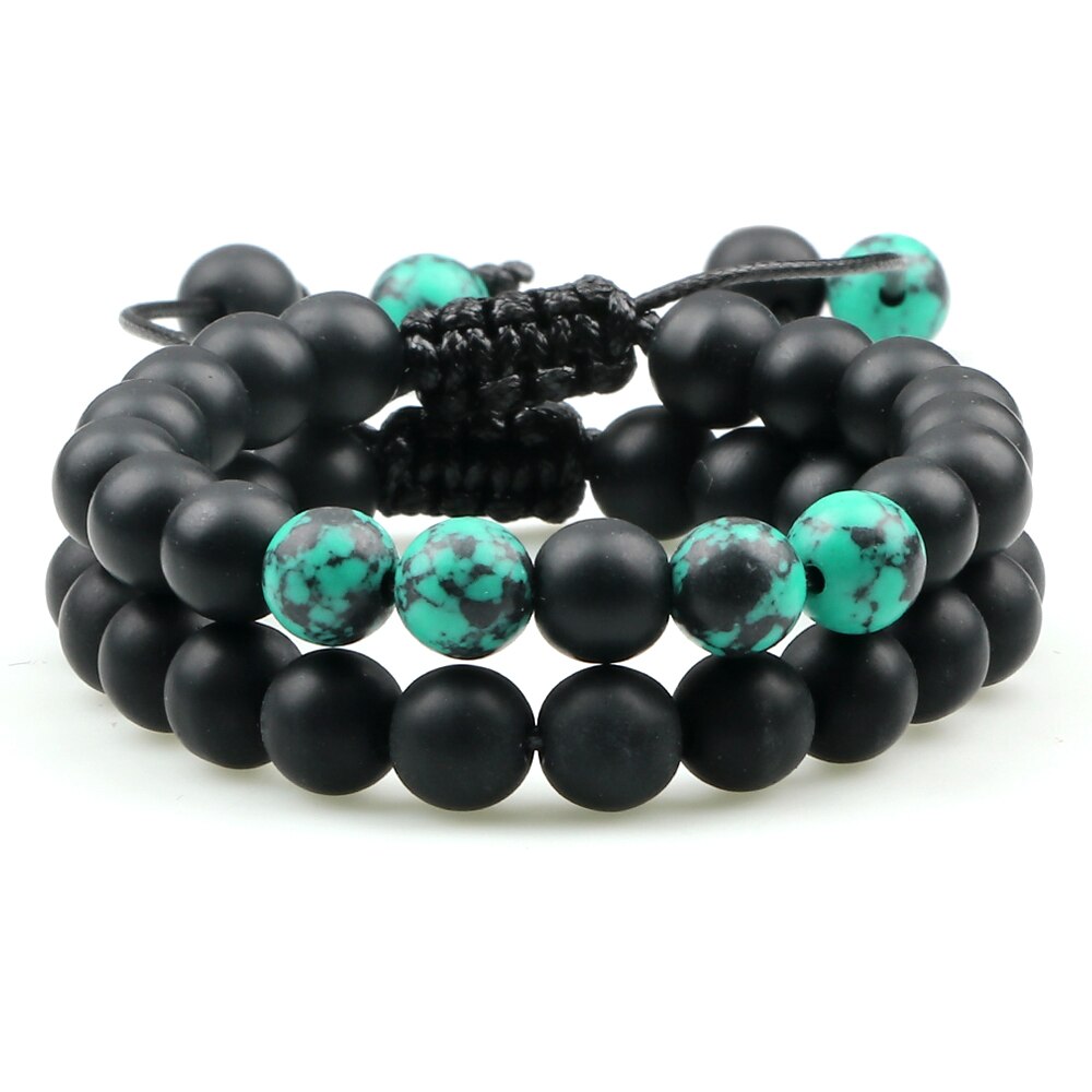 Fashion 8MM Natural Stone Couple Bracelet Black Blue